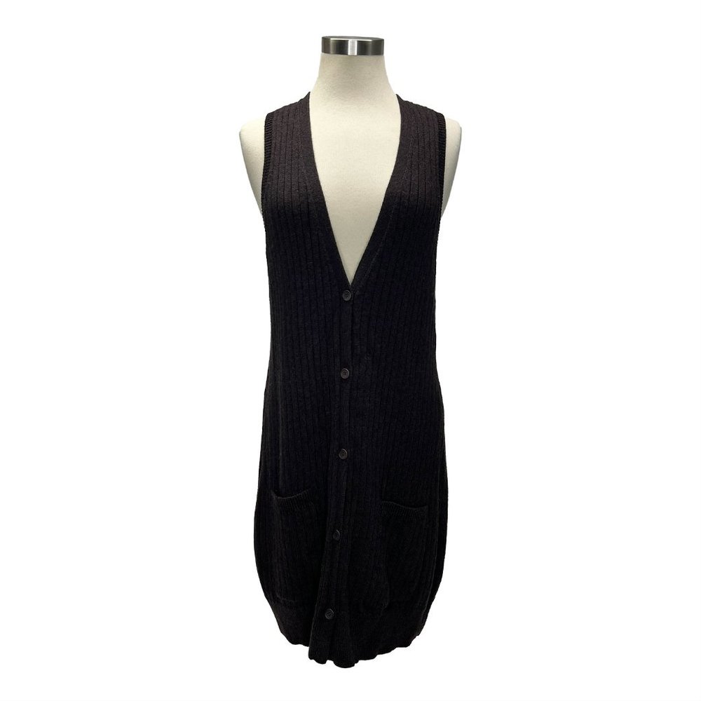 Eileen Fisher Brown V-Neck Sleeveless Cardigan Merino Wool Sweater Size Large